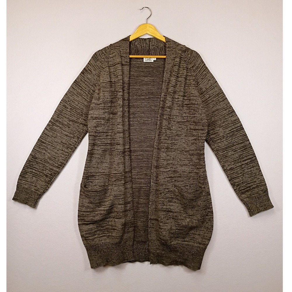 Cottagecore Cielo Womens Large Brown Space Dye Open Front Pocket Knit Cardigan